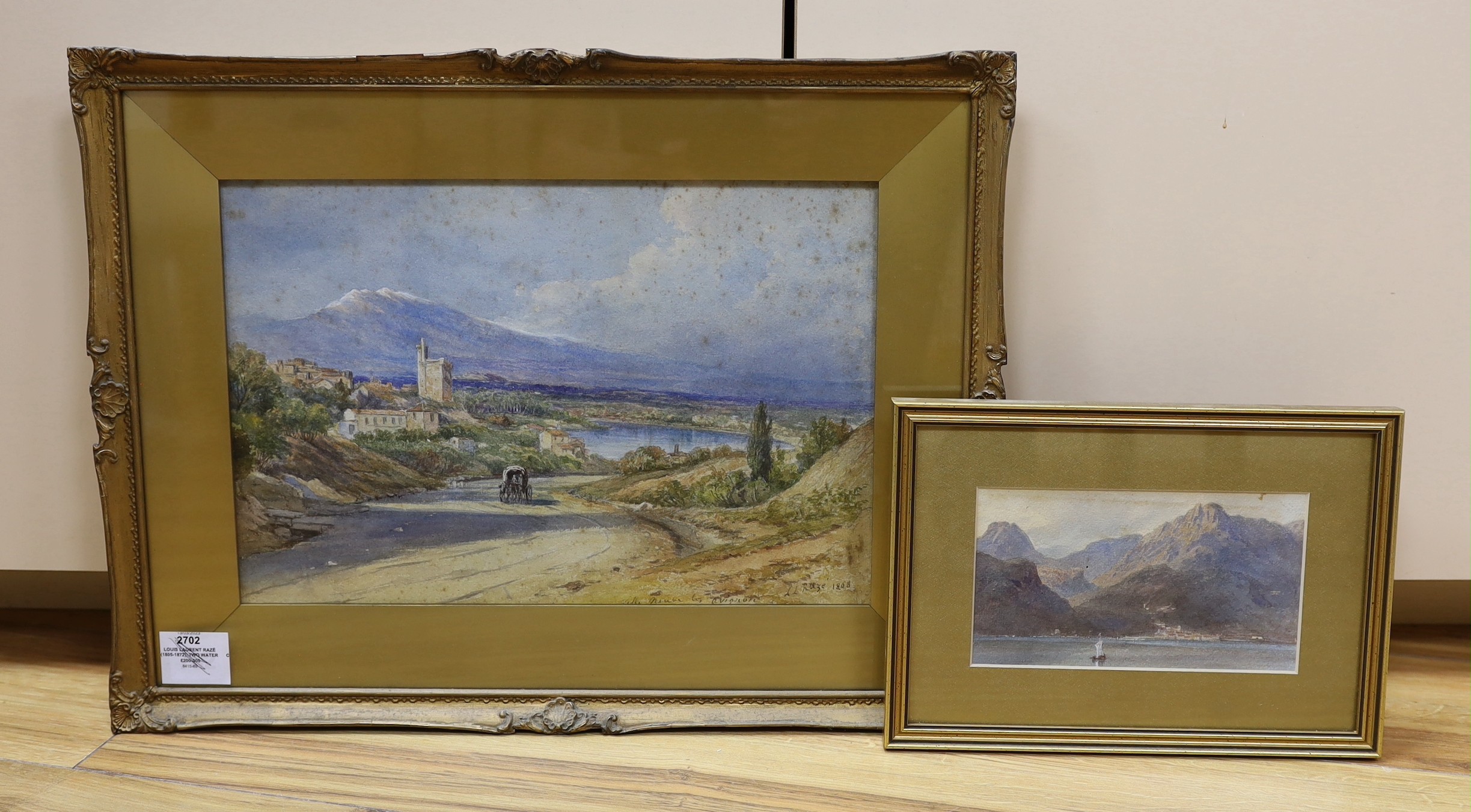 Louis Laurent Razé (1805-1872), two watercolours, 'Near Avignon', signed and dated 1868, 24 x 37cm, together with another smaller example